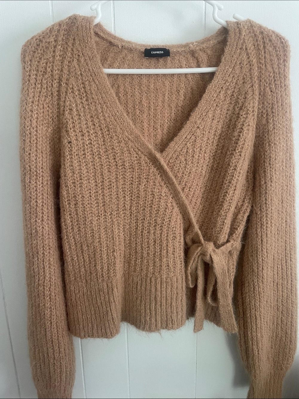 Express Women's Camel Wrap Knit Cardigan Sweater